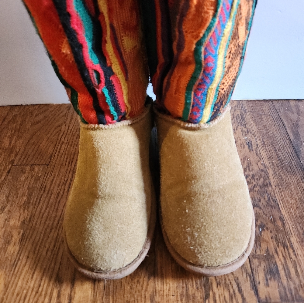 RARE Vintage COOGI 3D Rainbow Colorful Knit Sweater Ugg Style Winter Boots - Picture 4 of 14
